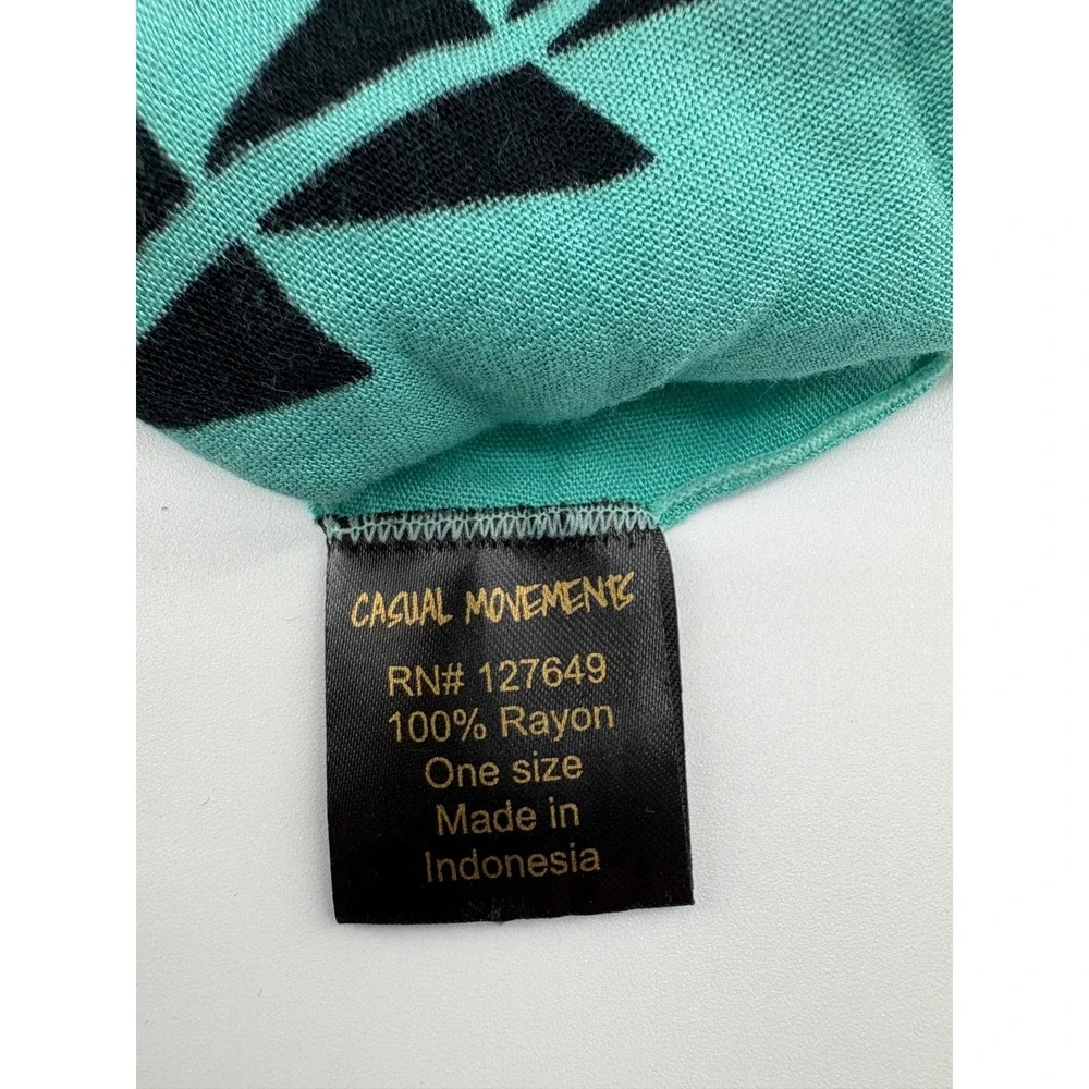 Casual Movements Turquoise Black Tropical Leaf Rayon Sarong Wrap One Size